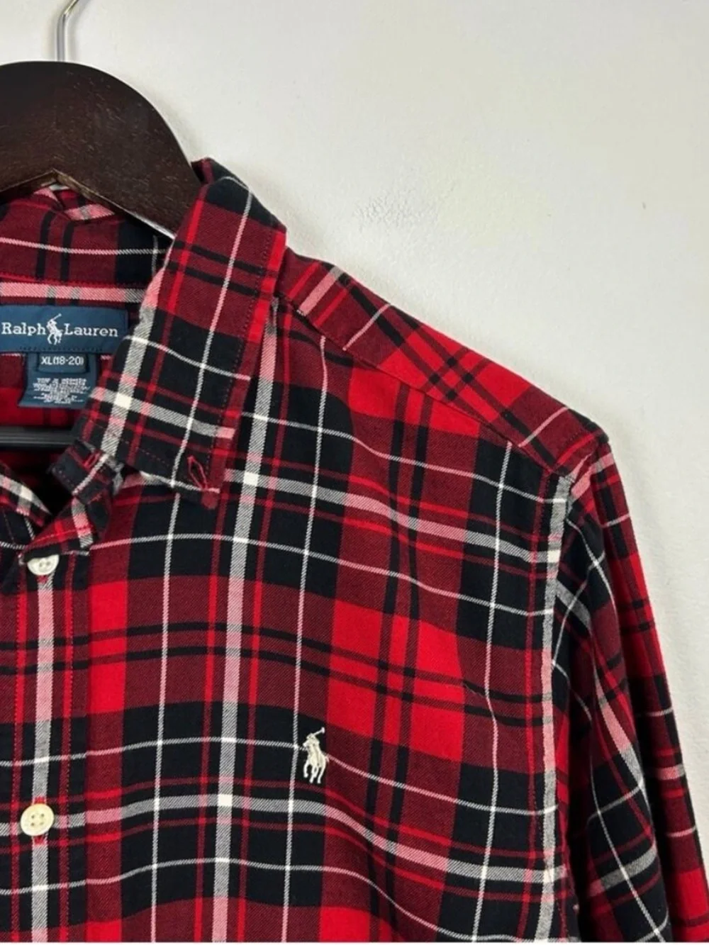 Ralph Lauren Boys 100% Cotton Red Plaid Button Down Shirt Size XL (18/20)
